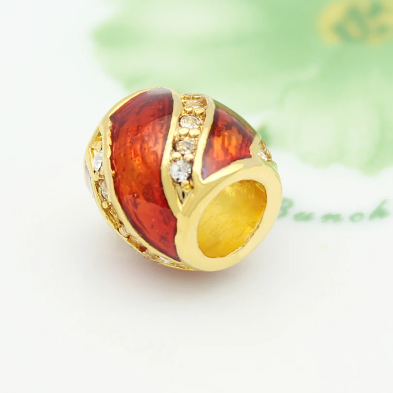 Easter gift DIY hole red enamel white rhinestone cylindrical Russian egg golden female personality charm | Украшения и аксессуары