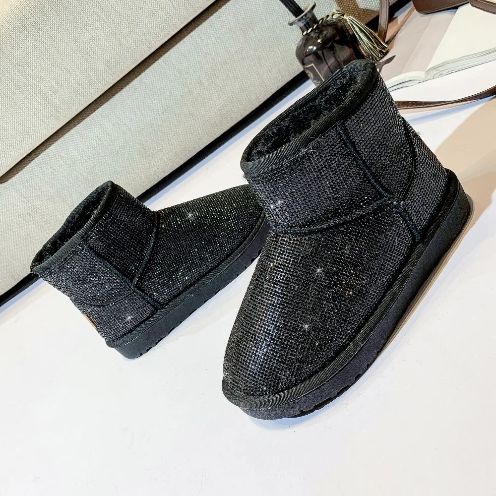 Роскошный блеск все кристаллы стразы 2019 зимние Повседневное теплые женские