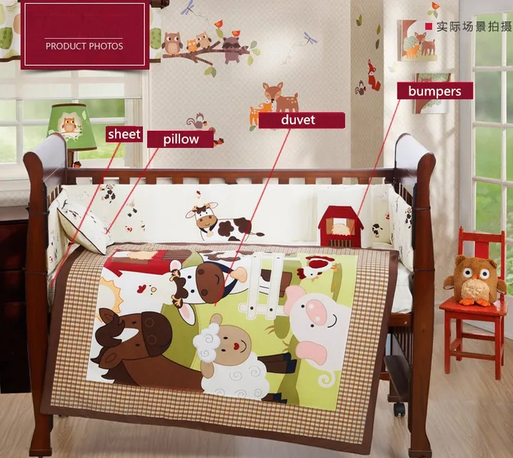 4PCS embroidery Cotton kit de ber o Cot Bedding sets Baby Bedding Suite (4bumper+duvet+sheet+pillow)
