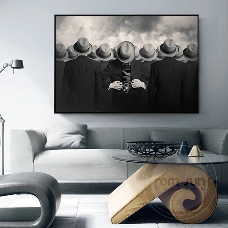 Модная Абстрактная Картина на холсте с изображением Человека в виде шапки черный