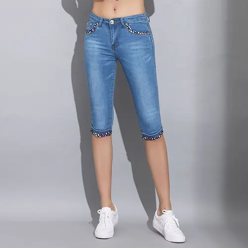 Light blue Garemit обтягивающие джинсовые Капри женские летние синие джинсовые до колена женские штаны в горошек джинсы капри для женщин джинсовые Femme бриджи женские джинсы женские - Цвет: Light blue