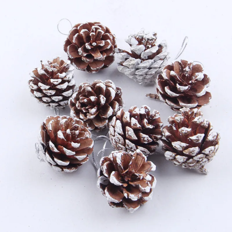 Pine Cone white 9 шт. натуральные сосновые шишки безделушки Рождественские елки украшения для дома Noel Natal год вечерние висячие украшения - Цвет: Pine Cone white