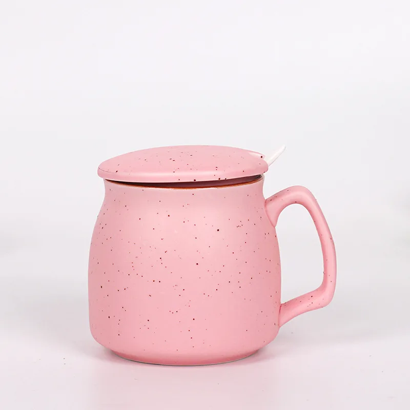 Японские керамические чашки конфетного цвета Zakka с крышкой и ложкой для молока