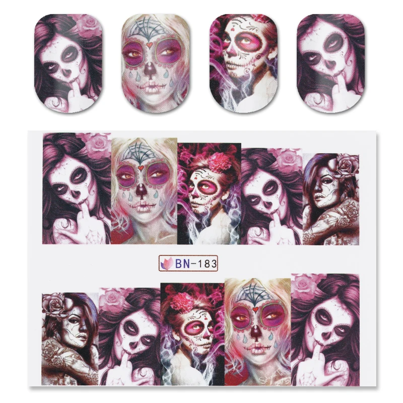 1 шт. наклейка на ногти водная с сексуальным черепом переводная для нейл арта