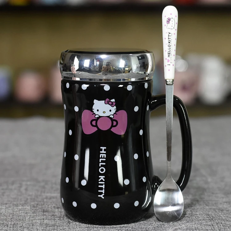 LM1142 керамические бутылки для воды с рисунком hello kitty, для девушек, 430 мл, кружка-чайник с чашкой, коврик, ложка, крышка, можно использовать как зеркало