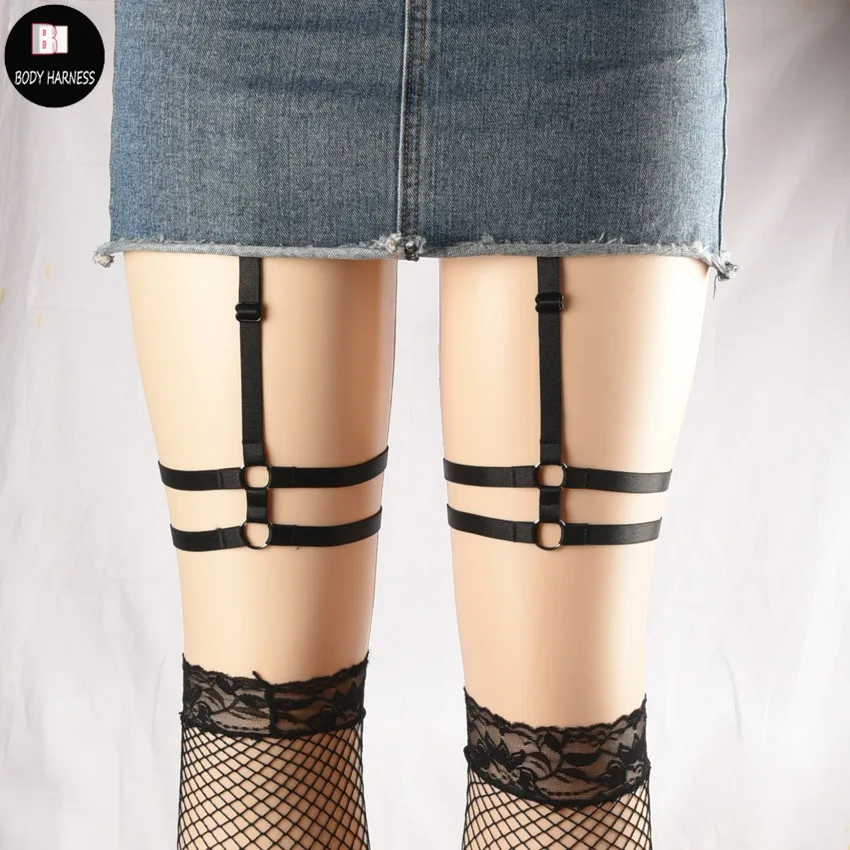 

Harajuku Gothic New garter wedding Handmade black Leg fetish wear garter body harness sexy garter belt