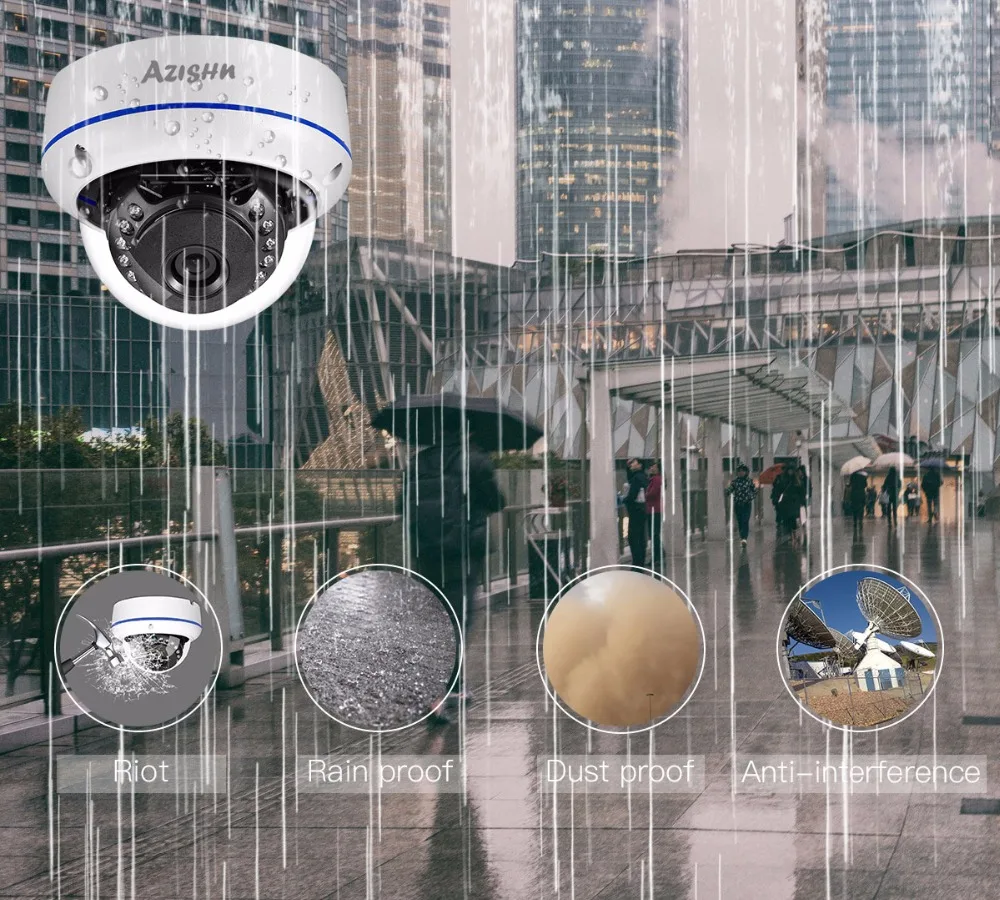 Камера видеонаблюдения AZISHN Vandalproof HD 1080P 48 В PoE IP ONVIF 2 МП ночное видение