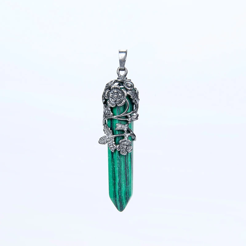 malachite Античный цветок проволока обертывание геометрические розовый КВАРЦЕВЫЙ и из натурального камня кулон для ожерелья чокер оптом и в розницу Diy ювелирные изделия - Окраска металла: malachite
