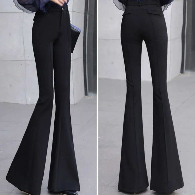 Новинка 2019 женские модные брюки узкие длинные расклешенные с широкими штанинами