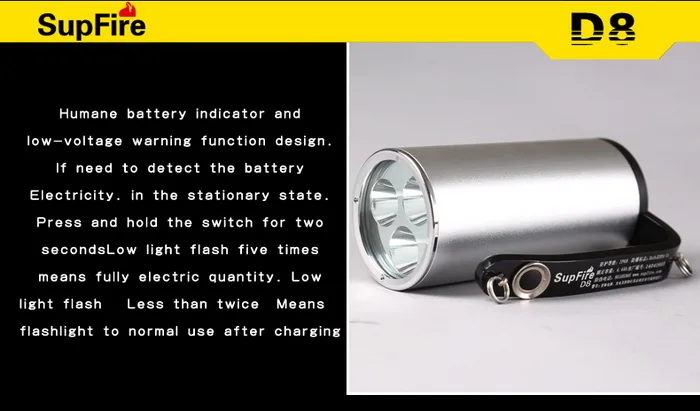 Supfire D8 160M Профессиональный портативный мощный фонарик для дайвинга 30 Вт