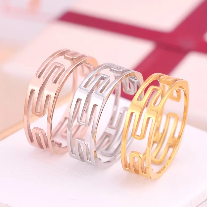 Fashion Jewelry Openwork Square Rose Gold Titanium Steel Ring love rings for women gift | Украшения и аксессуары