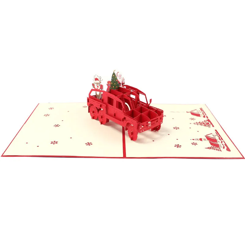 3D Handmade 2019 Christmas Elk Santa Claus Red Car Paper Invitation Greeting Cards PostCard New Year Relative Friends Kids Gift |