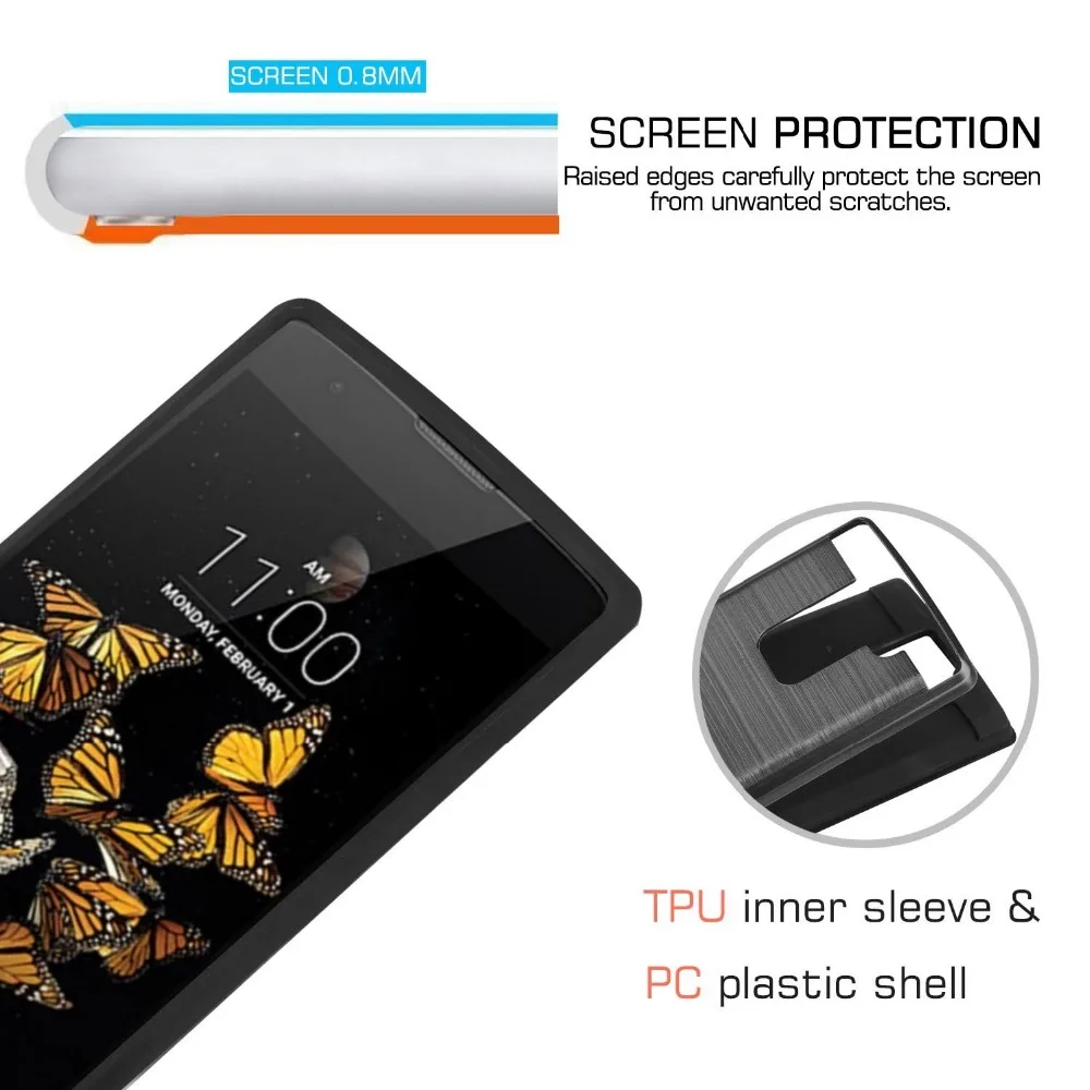 For LG K8 V K8V VS500 (Verizon) Hybrid Brushed Armor Case 2 In 1 Soft TPU &amp Hard PC Back Anti Scratch/Drop/Dust Phone Skin Cover |