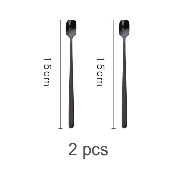black 2pcs Роскошная 304 ложка из нержавеющей стали Sqare для завтрака, кофе, молоко, чай сок ложка для перемешивания, Офисная Бытовая чайная ложка, 15 см, 1 шт - Цвет: black 2pcs