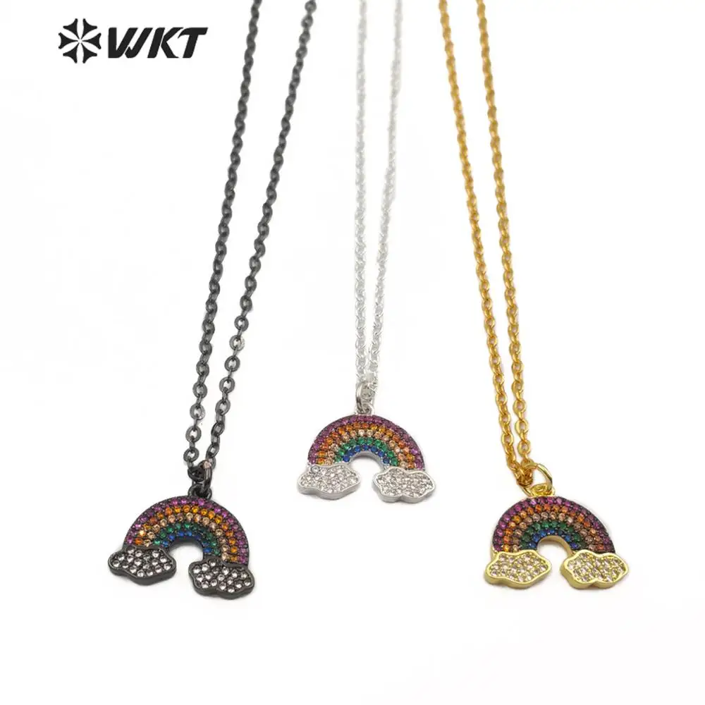 

WT-MN949 Fashion Necklace Rainbow Clouds Pendant Necklace 18inch Link Chain CZ Pave Pendant Necklace Three Colors Are Available