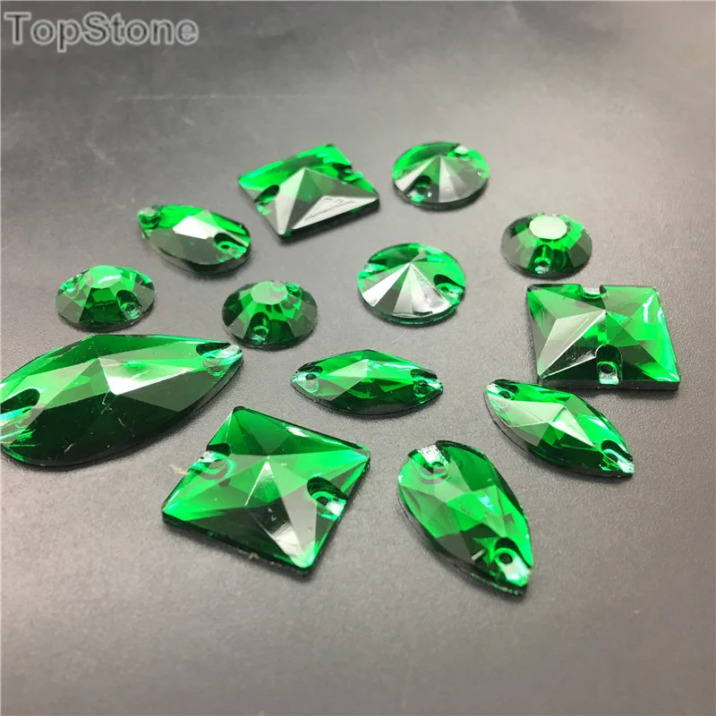 Стразы из смолы TopStone изумруд разных размеров пришивные стразы с плоской спинкой