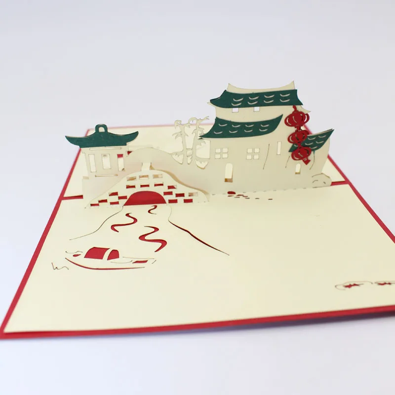 (10 шт./лот) 3D пейзаж бумажные карты стерео всплывающие китайский Jiangnan город жизни