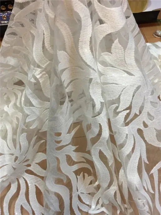 Высококачественная Белая нигерийская кружевная ткань 2017 с серебряными