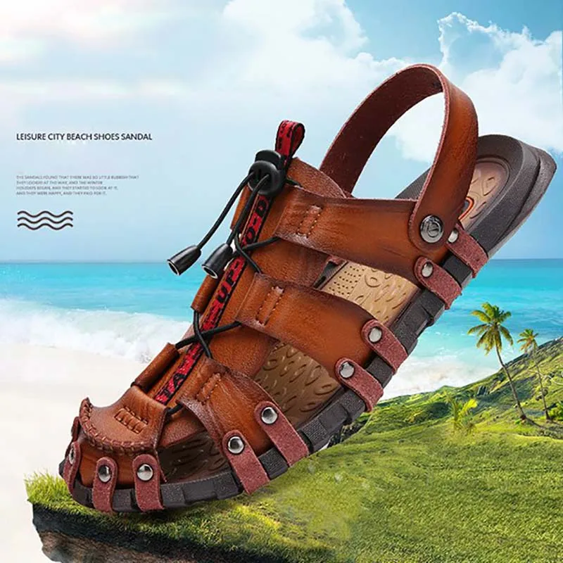 Мужские сандалии из натуральной кожи COSIDRAM черные пляжная обувь большого размера