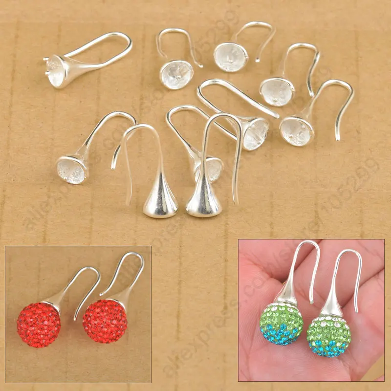 

Wholesale 20PCS Lot Findings Bright 925 Sterling Silver Earring Bail Trumpet Hook Ear Wires For Swa Crystal