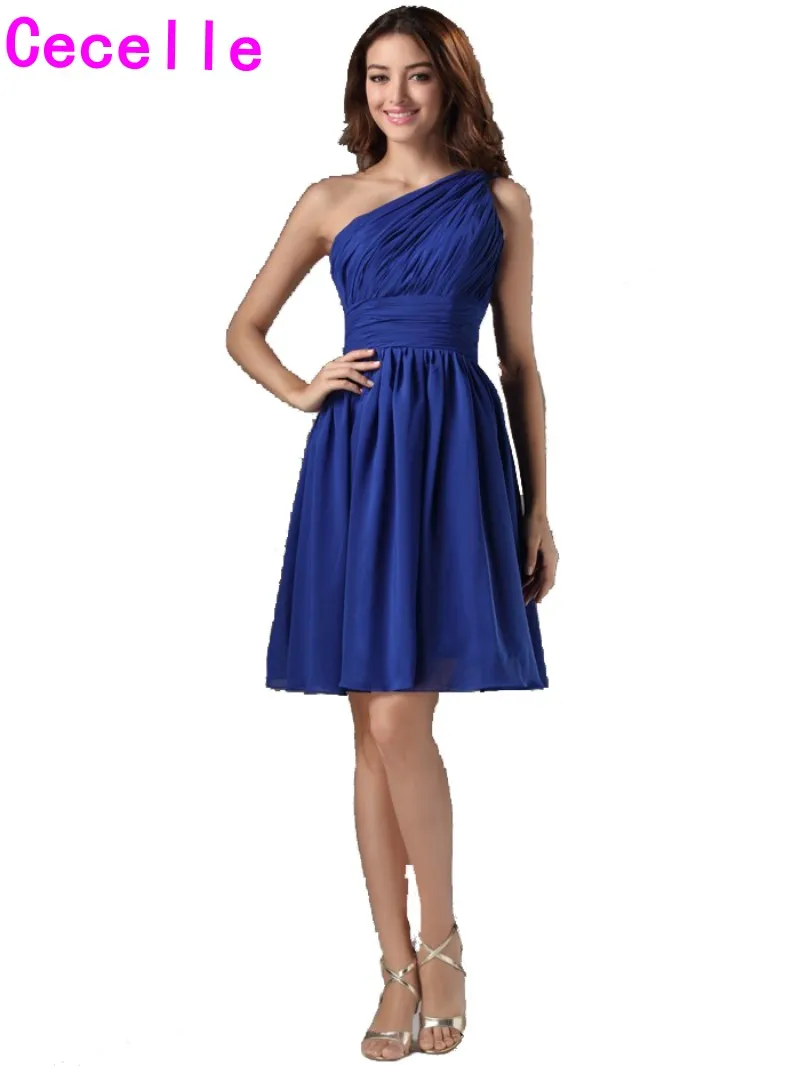 Одно плечо Royal Blue Короткие Подружкам невесты с Бретели для нижнего белья складки