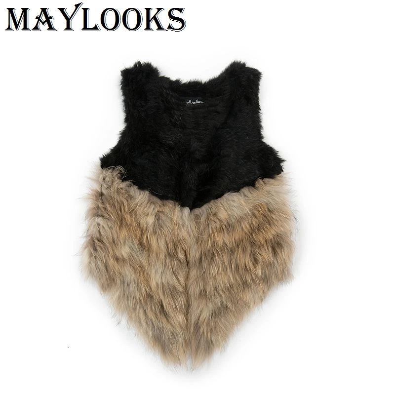 2018 Maylooks вязаный жилет из 100% натурального меха енота/куртка Русская женская мода