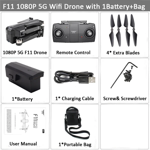 1080P 1B Bag SJRC F11 gps Дрон селфи RC с 1080P 2K HD камерой WiFi FPV 25 минут время полета бесщеточный Квадрокоптер складной рычаг Дрон Vs CG033 - Цвет: 1080P 1B Bag