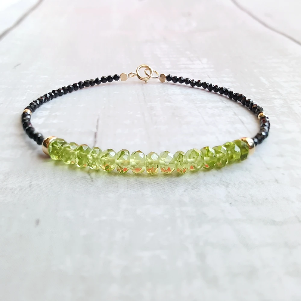 Lii Ji Peridot Черный шпинель браслет натуральный драгоценный камень 925 пробы