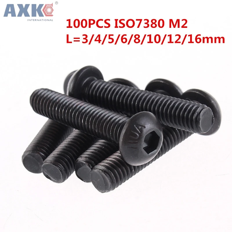AXK 100 шт./лот M2 (2 мм) черная сталь Сплав Grade10.9 высокопрочные болты с шестигранной