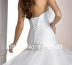 white A-line sweetheart backless floor-length court train sleeveless decorate with ruffles organza weeding dresses | Свадьбы и