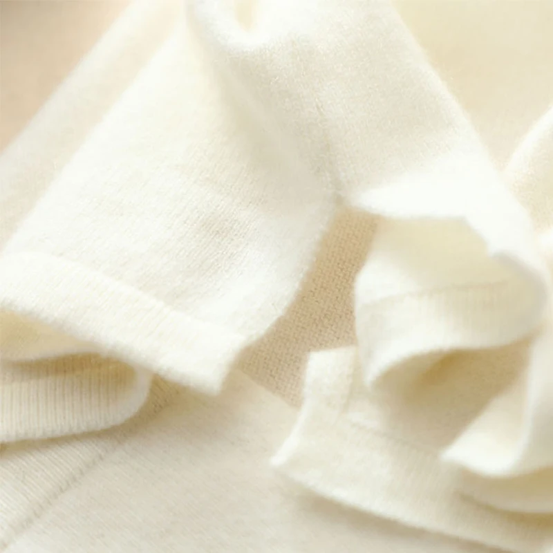 Новое поступление 100% Кашемировые топы с кружевом весенние вязаные базовые белые