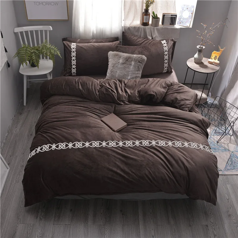 Fleece fabric Duvet Cover Set Embroidery Bedding Bedsheet Pillowcase Bed Quilt Bedlinen Bedclothes | Дом и сад