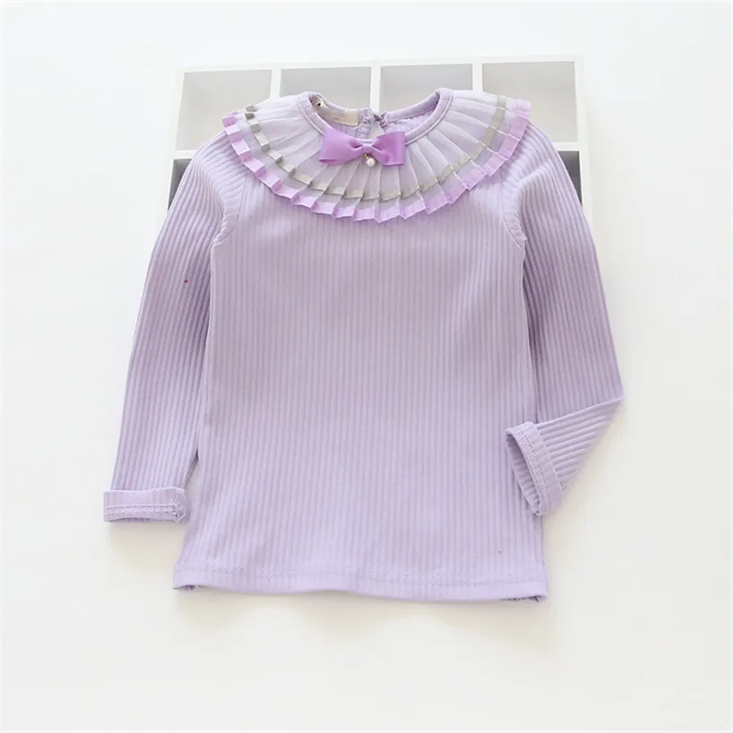 lavender Рубашка для маленьких девочек 2-6 лет; сезон осень-зима; хлопковые топы с длинными рукавами и плиссированным воротником; детская рубашка; детская одежда - Цвет: lavender