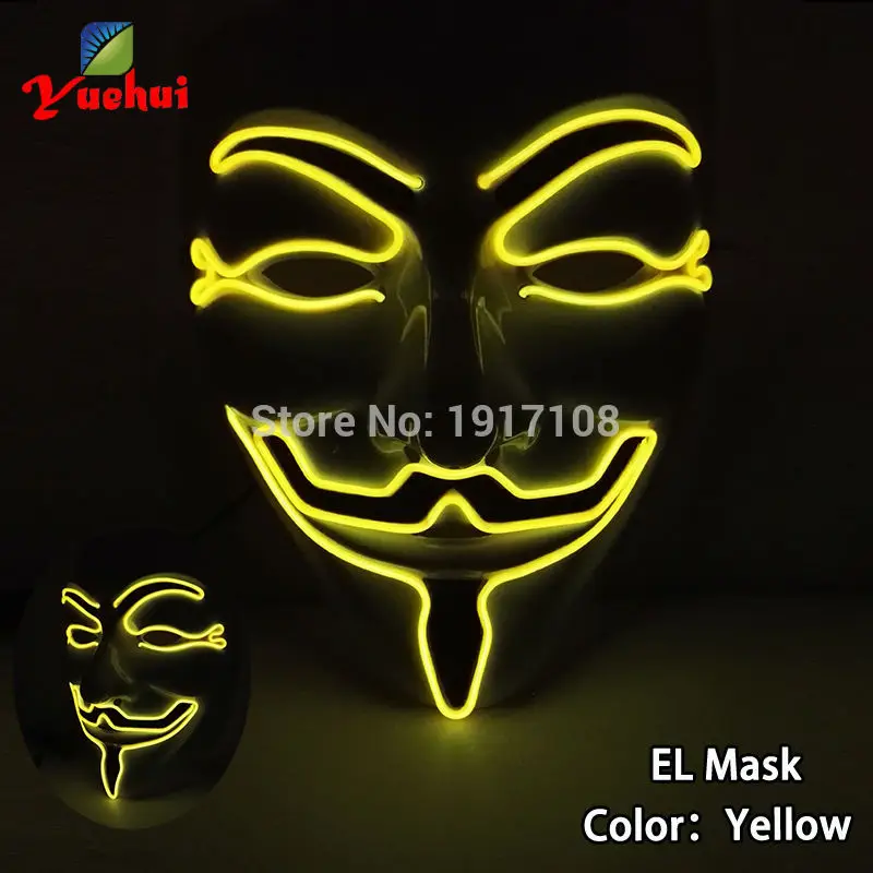 10 Цвета выбор мигает Хэллоуин Вендетта маска Электролюминесцентный провод маски