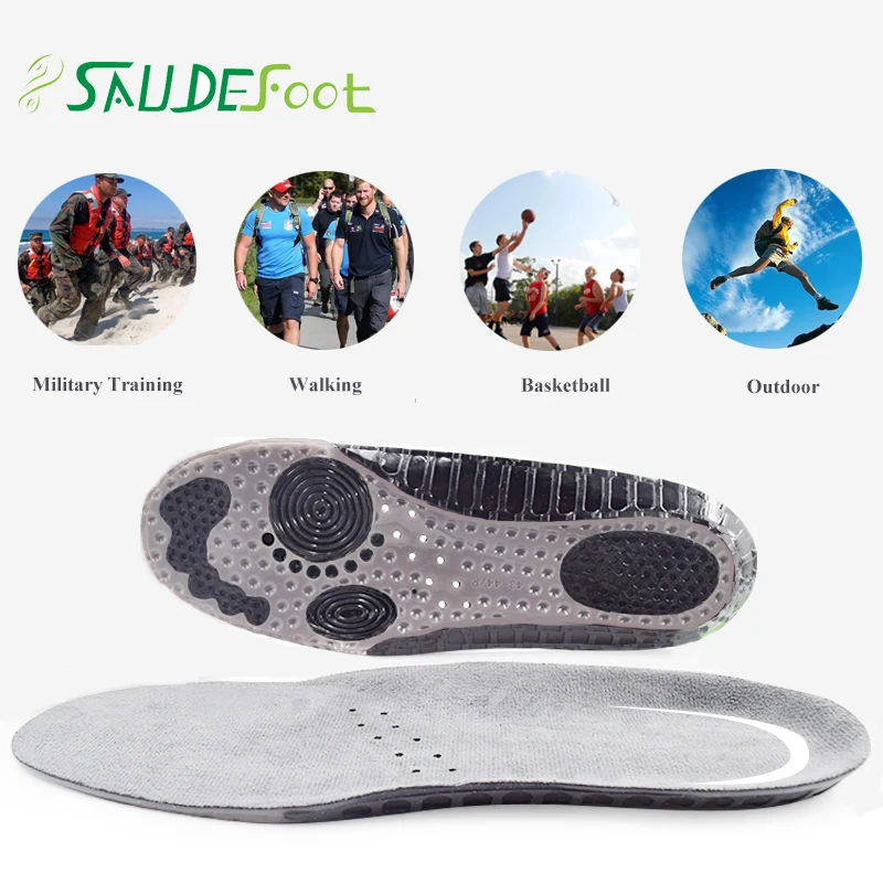 Saudefoot Sport Insoles 3D Gel Skid Resistance Shock Absorption Heel Riser Vent with U Shape Design Soft Shoes Pads