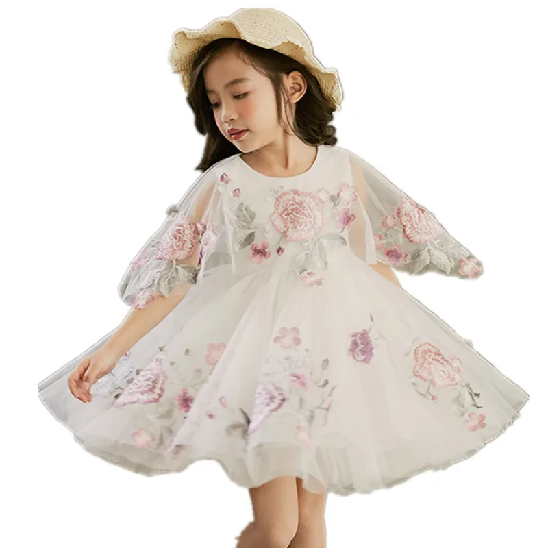 Flower Girls Dress Kids Vintage Embroidery for Summer Children Clothing Teenage Princess Girl Party D0801 | Детская одежда и обувь