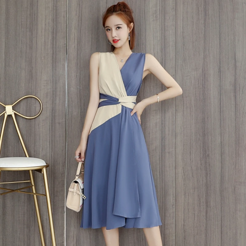 New Summer Dress Women Fashion Korean Slim Patchwork Tunic Party Ladies' Office V-neck Long Bandage Beach Midi | Женская одежда
