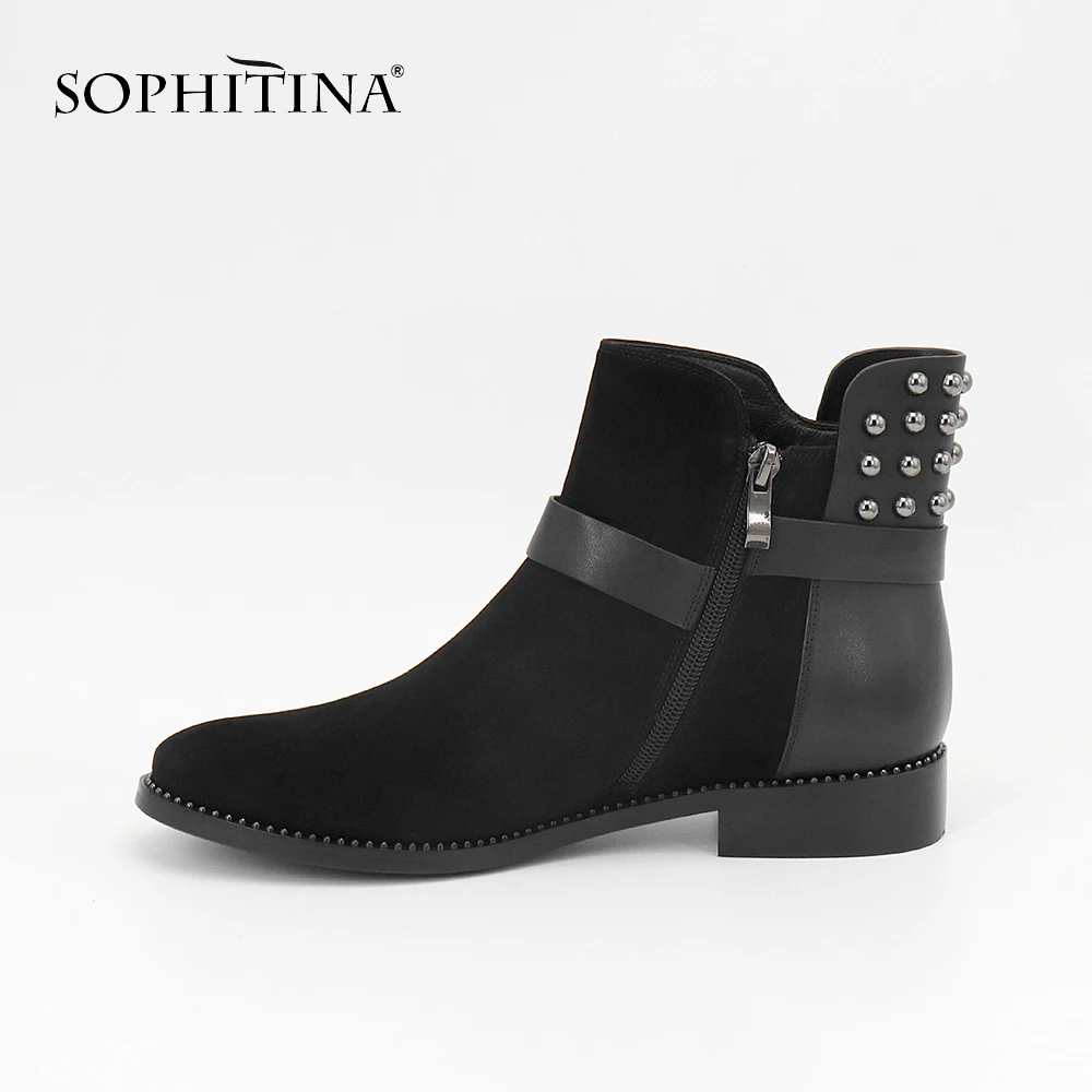 SOPHITINA/Новинка года; модные ботинки из замши и овчины с круглым носком; удобные ботинки в стиле панк с заклепками на квадратном каблуке с пряжкой и ремешком; ML23