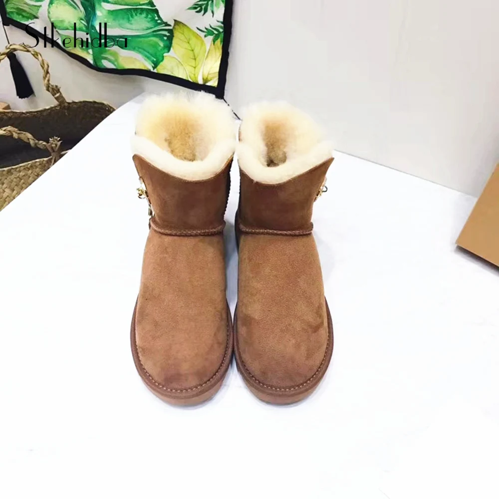 Stkehidba New австралийской овчины обувь из кожи и меха внутри На Замшевые