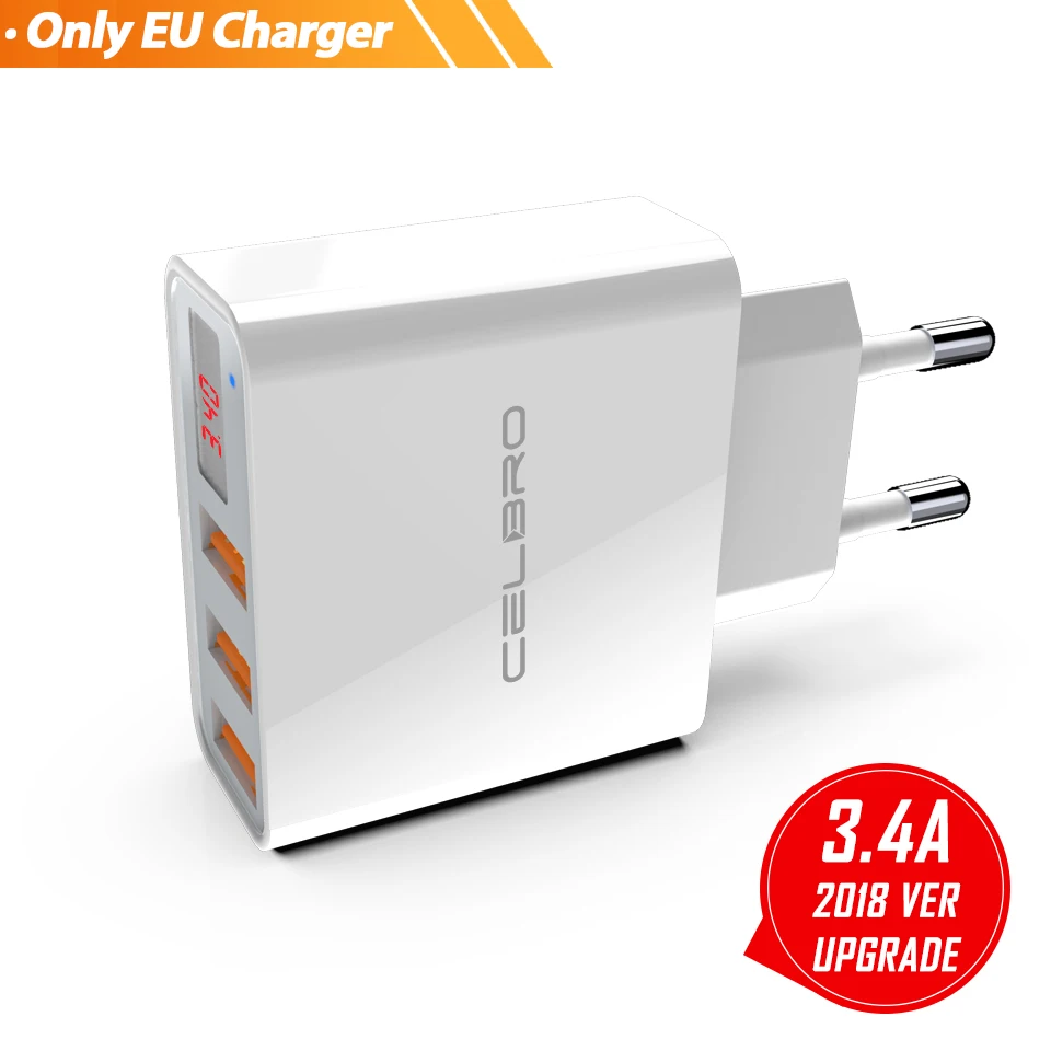 3.4A EU charger wh Обновление Usb настенное зарядное устройство 3 порта 3,4 а светодиодный дисплей Универсальное зарядное устройство адаптер для мобильного телефона Iphone Xiaomi Ipad Us Eu Plug - Тип штекера: 3.4A EU charger wh