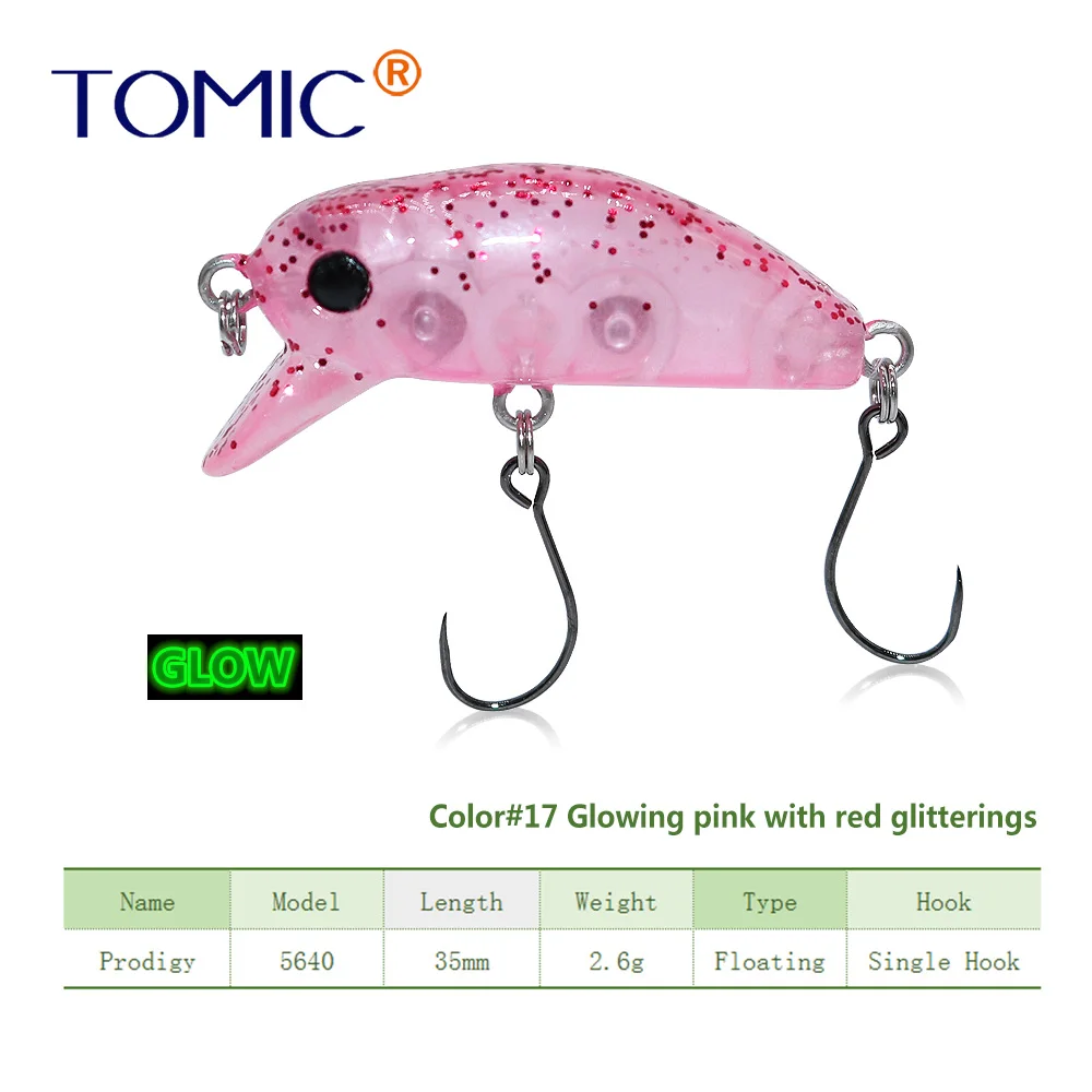 glowing pink Tomic сверхлегкие рыболовные приманки 35 мм матовые цвета жесткая приманка, воблер с одним крюком приманка для форели - Цвет: glowing pink