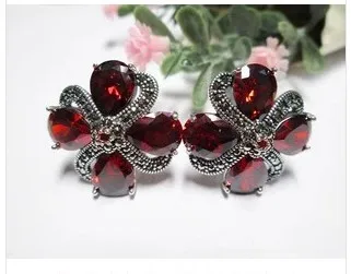 Серьги из серебра 925 пробы с гранатом и цветком сливы|silver earrings|sterling silver earring925 sterling