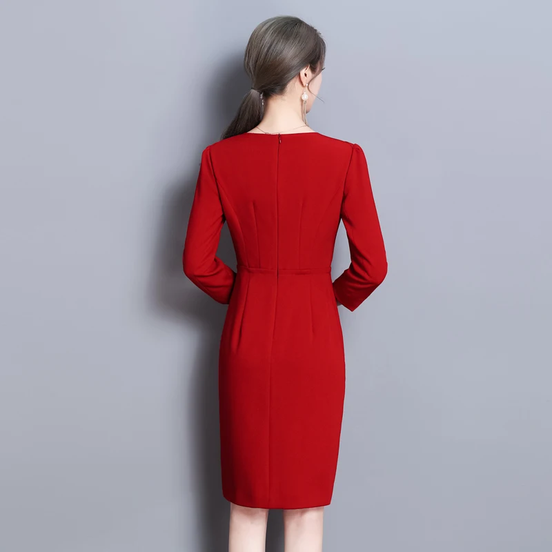4XL офисное женское платье 2019 Весенние новые женские платья 3/4 рукав v образный