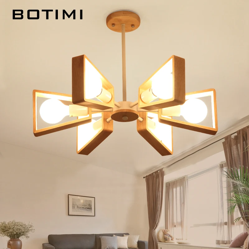 BOTIMI Lustre деревянная люстра Lustres para sala de jantar E27 светодиодный регулируемый подвесной светильник деревянная столовая осветительная арматура