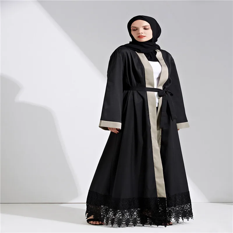 Летнее черное кружевное шитье мусульманский кардиган абайя Maxi Abayas Исламская