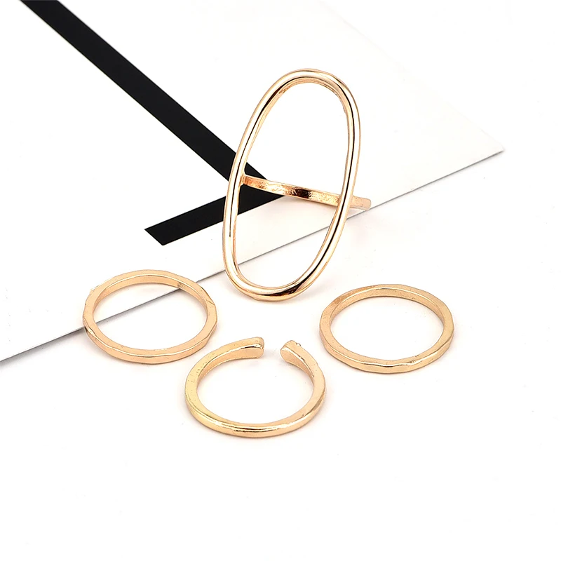 Женские наборы колец с полым кольцом 4 шт./компл. винтажные овальные золотистые