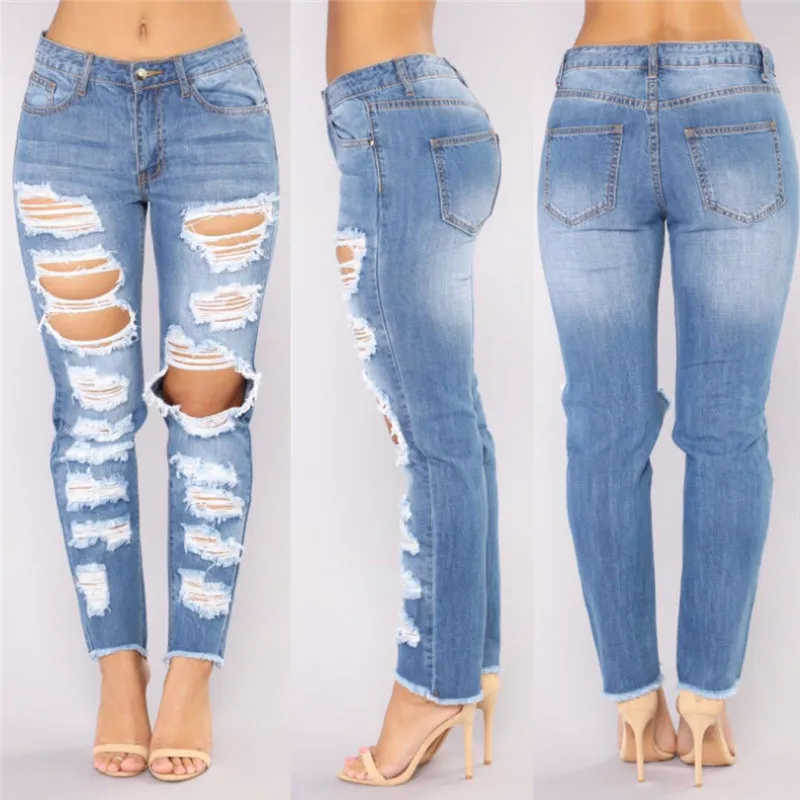 

jeans woman 2018 fashion ripped jeans for women mom jeans plus size Trade Hole Jeans women denim pants