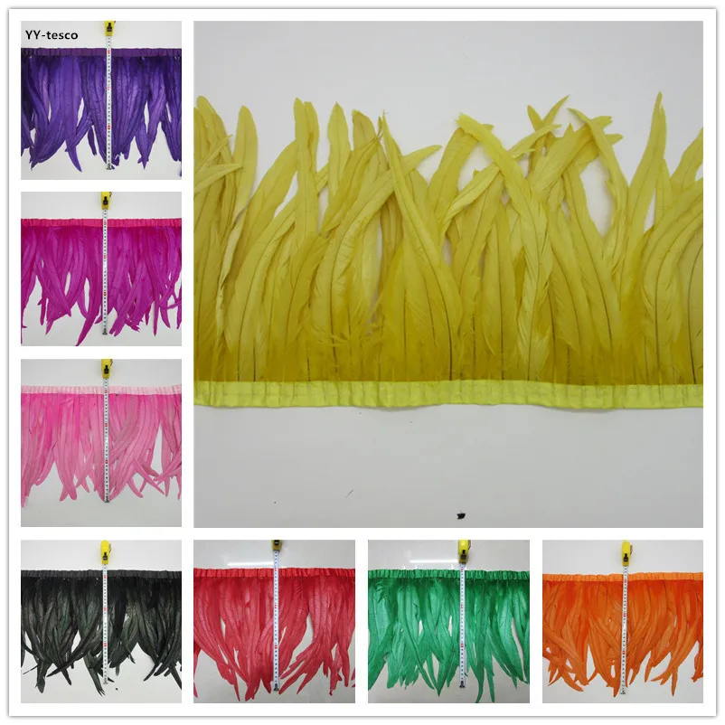 

Wholesale 10 yards 30-35CM Chicken Rooster Tail Feathers Trims Strip for Wedding Party Clothing Rooster Feather Trim decoration