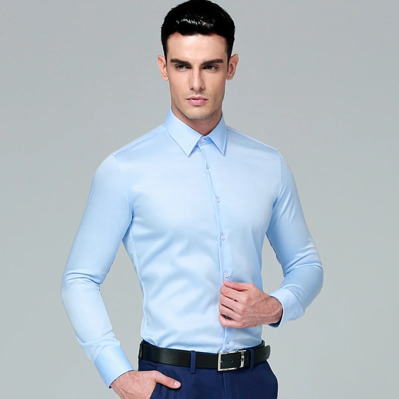 Мужская хлопковая рубашка с длинным рукавом повседневная однотонная