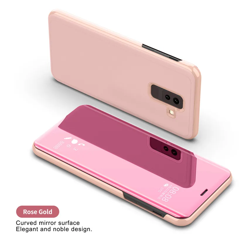 Сенсорный Чехол-подставка чехол для samsung A9 звезды примечание 9 8 5 S9 S8 S7 S6 Edge Plus A6 A8 J6 J8 A3 A5 A7 зеркало 360 Полное покрытие - Цвет: Rose Gold